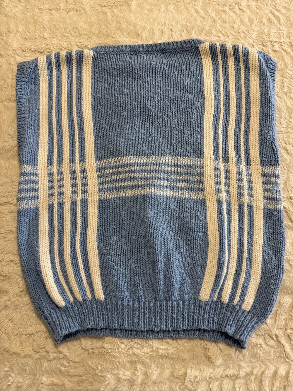 Vintage 90s Merona Sport Striped Knit Sweater Vest Medium Blue Cream Cotton - Picture 4 of 5